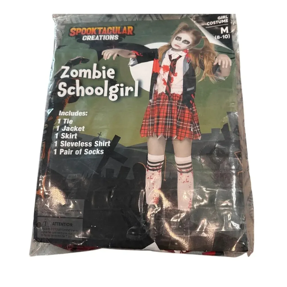 Spooktacular Creations Zombie Schoolgirl Costume Girls Medium 8-10 Halloween NEW